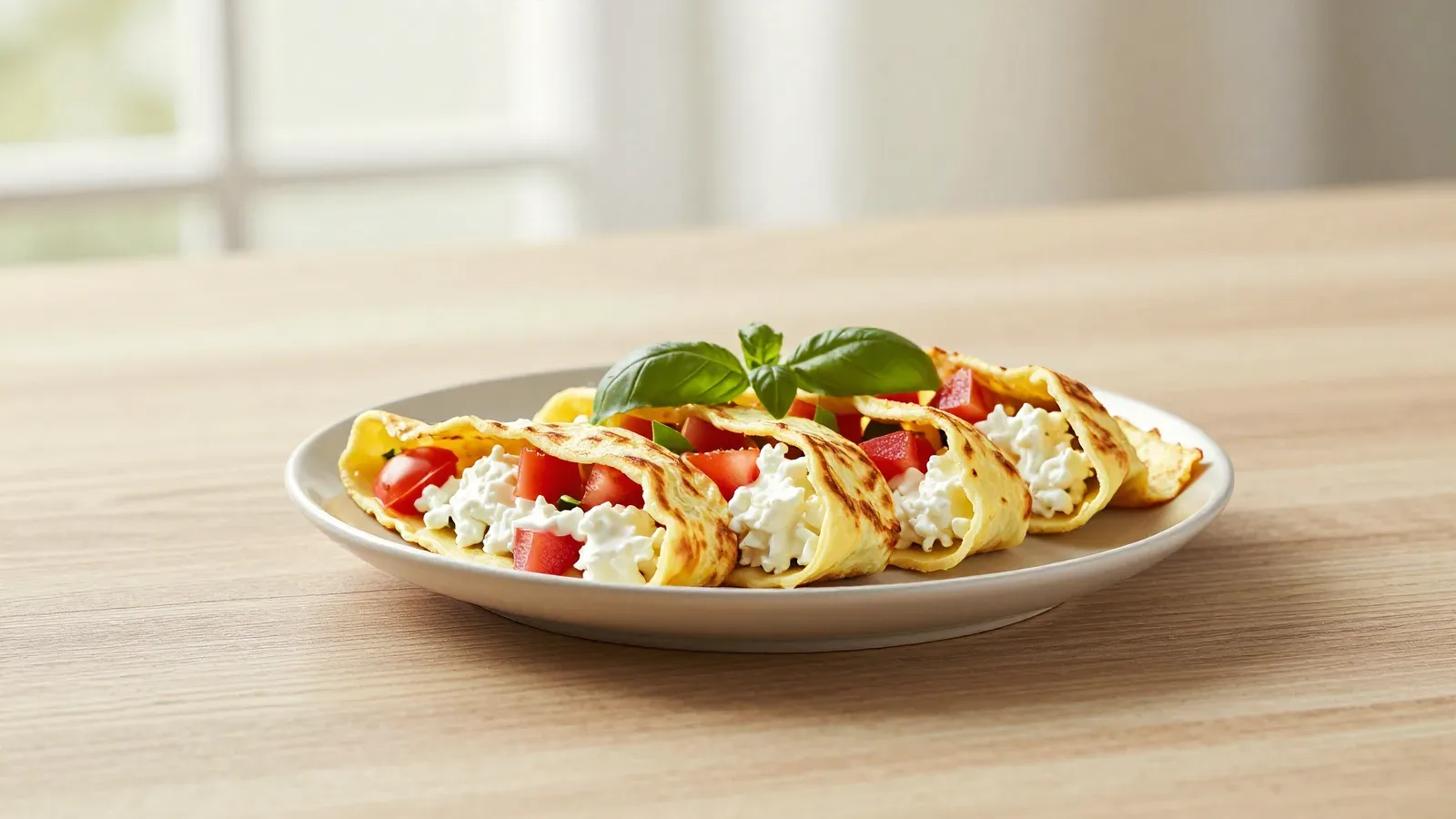 Omelete Recheada com Cottage e Manjericão